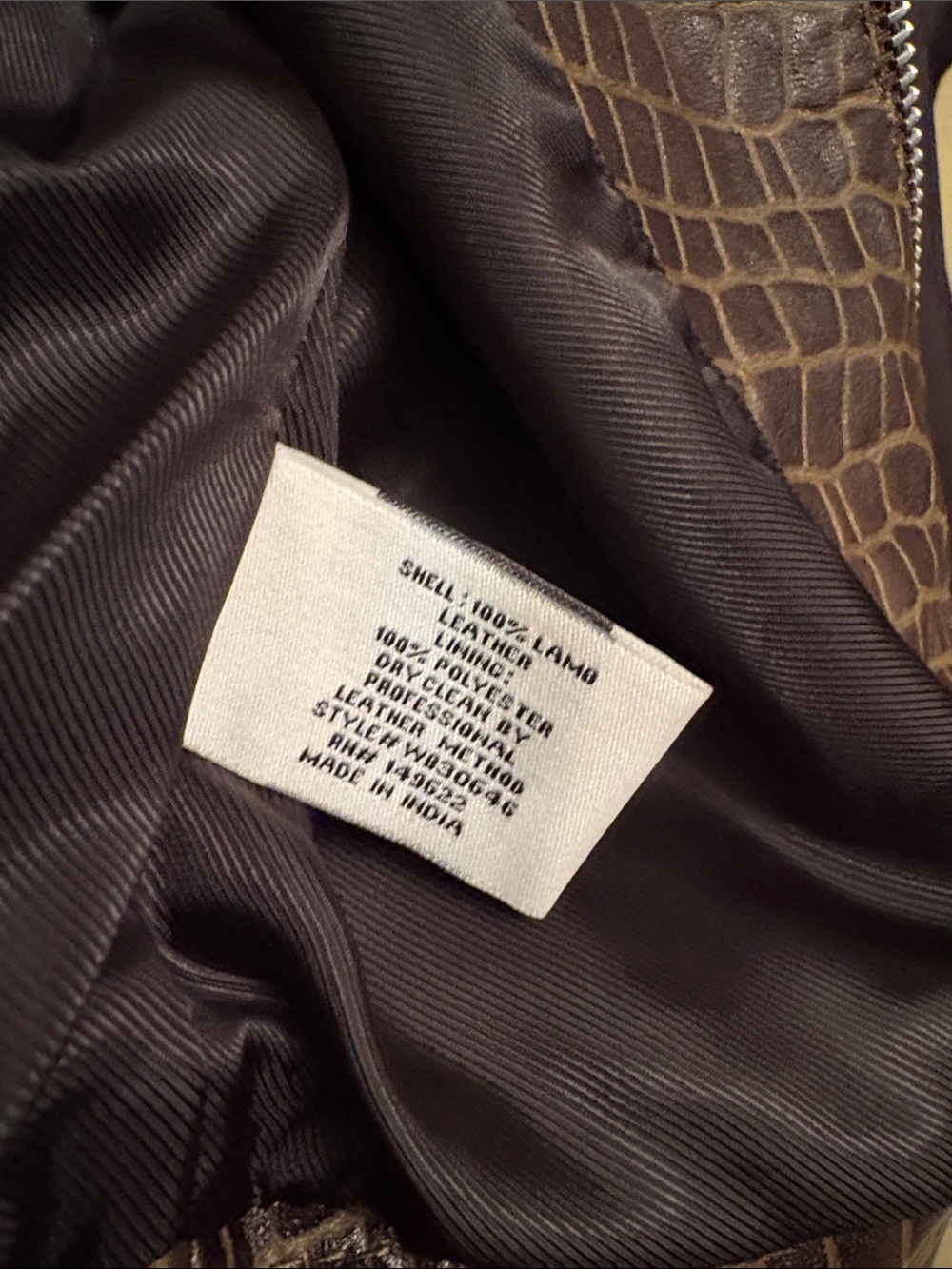 Walter Baker Dark Brown Croc-Embossed Leather Zip Jacket - Picture 4 of 6